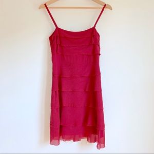 BCBG 100% Silk Red Chiffon Layered Ruffle Dress